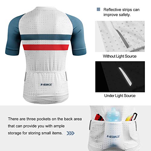 INBIKE Maillot Ciclismo Hombre Verano Camisetas Bicicleta Montaña Ropa MTB Transpirable con Bosillos Equipación de Ciclista Traje Bici Blanco XXXL