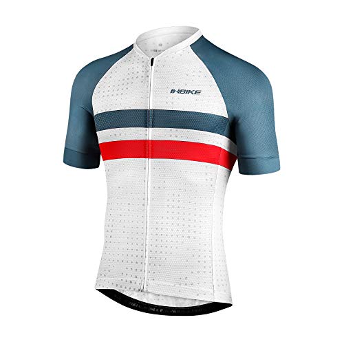 INBIKE Maillot Ciclismo Hombre Verano Camisetas Bicicleta Montaña Ropa MTB Transpirable con Bosillos Equipación de Ciclista Traje Bici Blanco XXXL