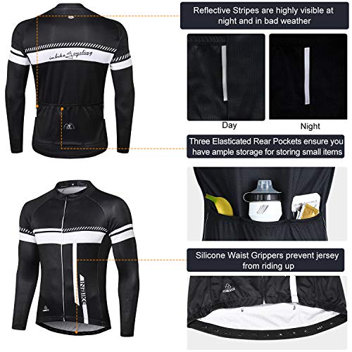 INBIKE Maillot Ciclismo Ropa Bicleta De Manga Larga para Hombre 100% Poliéster con Detalle Reflectante, L