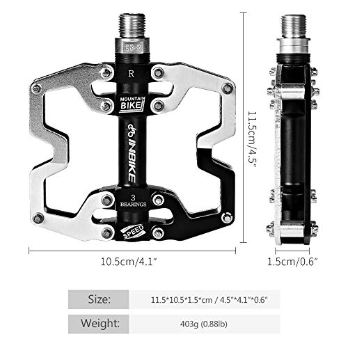 INBIKE Pedales Bicicleta Pedales Plataforma De Aluminio Rodamiento De Acero Cromado 9/16 para Bicicleta De Montaña Carretera (Plateado)