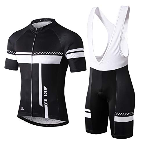 INBIKE Roapa Ciclismo con 3D Acolchado De Gel, Maillot Ciclismo + Pantalon/Culotte Bicicleta Transpirable Elástico Secado Rápido (Blanco,L)