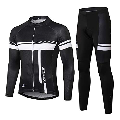 INBIKE Ropa Ciclismo Hombre De Entretiempo con 3D Acolchado De Gel, Conjunto Culotte Traje Largo Ciclismo Calentita Cortavientos, Maillot Ciclismo + Pantalon/Culote Bicicleta(Maillot+Pantalon,M)