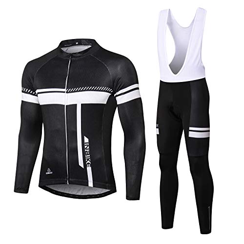 INBIKE Ropa Ciclismo Hombre De Entretiempo con 3D Acolchado De Gel, Conjunto Culotte Traje Largo Ciclismo Calentita Cortavientos, Maillot Ciclismo + Pantalon/Culote Bicicleta(Maillot+Culote,M)