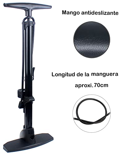 Inflador Bicicletas，Bomba Aire de Pie para Bicicleta / Balón con Manómetro Profesional para Válvulas Presta y Schrader Alta Presión 160 PSI/ 11 Bar