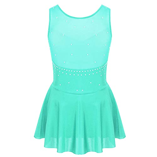 inlzdz Vestido Patinaje Artistico Maillot para Niña Traje Deportiva Elástica de Patinaje Maillots de Danza Ballet con Falda Irregular 6-14 Años Menta Verde 13-14 años