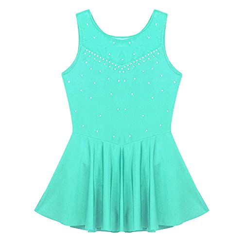 inlzdz Vestido Patinaje Artistico Maillot para Niña Traje Deportiva Elástica de Patinaje Maillots de Danza Ballet con Falda Irregular 6-14 Años Menta Verde 13-14 años