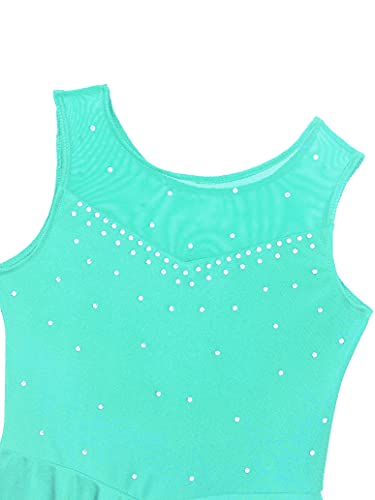 inlzdz Vestido Patinaje Artistico Maillot para Niña Traje Deportiva Elástica de Patinaje Maillots de Danza Ballet con Falda Irregular 6-14 Años Menta Verde 13-14 años