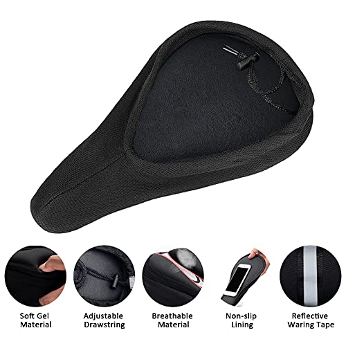 Inroserm Funda de Gel para Sillín de Bicicleta, Cojín para Asiento de Bicicleta con Funda Resistente al Agua y al Polvo, Asiento Extra Suave para Ciclismo de montaña (Negro)