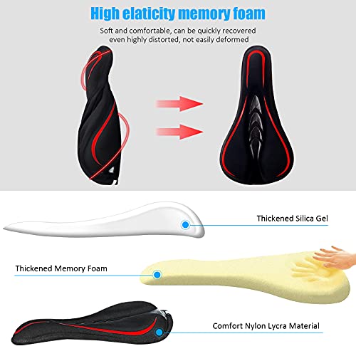 Inroserm Funda de Gel para Sillín de Bicicleta, Cojín para Asiento de Bicicleta con Funda Resistente al Agua y al Polvo y Correa de Reflectante, Asiento Extra Suave para Ciclismo de Montaña (Rojo)