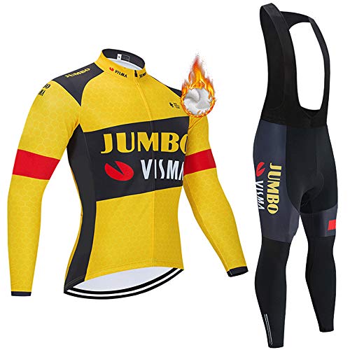 Invierno Conjunto Manga Larga Maillot de Ciclismo, Hombre Ropa de Ciclismo y Culotes Pantalones de Ciclismo para Bicicleta