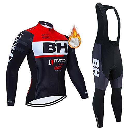 Invierno Conjunto Manga Larga Maillot de Ciclismo, Hombre Ropa de Ciclismo y Culotes Pantalones de Ciclismo para Bicicleta