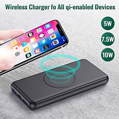 iPosible Batería Externa Carga Inalámbrica Qi 26800mAh 18W PD Powerbank Wireless Quick Rápido Portátil Cargador Portátil inalámbrica QC 3.0 Doble Entradas 4 Salidas para iPhone 12/11, Samsung