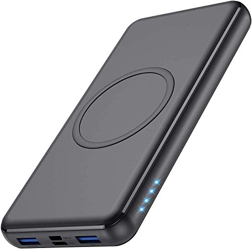 iPosible Batería Externa Carga Inalámbrica Qi 26800mAh 18W PD Powerbank Wireless Quick Rápido Portátil Cargador Portátil inalámbrica QC 3.0 Doble Entradas 4 Salidas para iPhone 12/11, Samsung