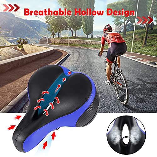 ipow Sillín de Bicicleta, Asiento de Bici de Gel Impermeable y Transpirable, Cómodo Asiento Ergonómico de Bici, Bicicleta de Carretera, de Montaña, EMTB, Azul