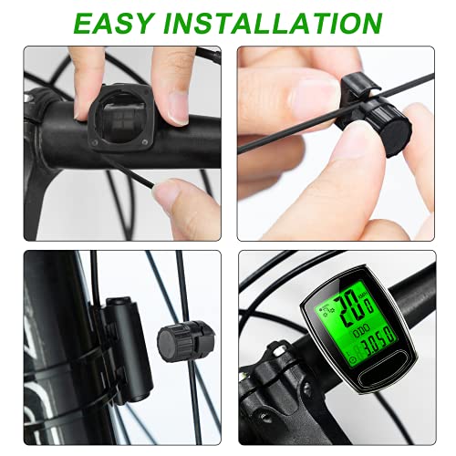 IPSXP Ciclocomputador para Bicicleta, velocímetro por Cable y odómetro computadora para Bicicleta a Prueba de Agua, con Pantalla LCD retroiluminada,suspensión/activación automática, batería incluida