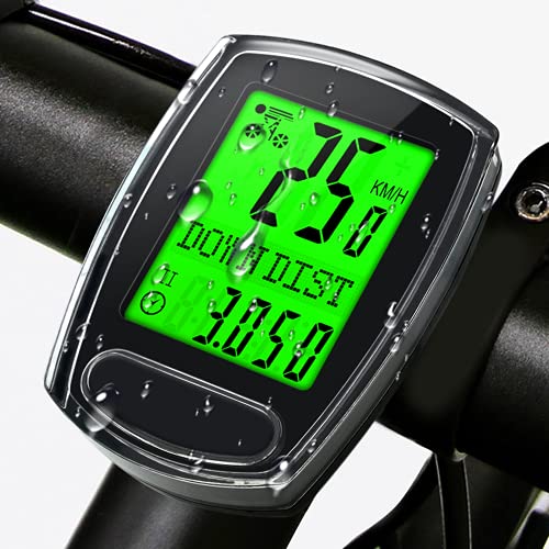 IPSXP Ciclocomputador para Bicicleta, velocímetro por Cable y odómetro computadora para Bicicleta a Prueba de Agua, con Pantalla LCD retroiluminada,suspensión/activación automática, batería incluida