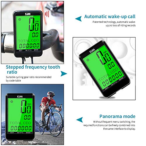 Iriisy Ciclocomputador para Bicicleta, Velocímetro de Bicicleta de Retroiluminación, con Pantalla LCD, 8 Idiomas Impermeable Cuentakilómetros para Bicicleta, Compatible,con Cable (8 Idiomas)