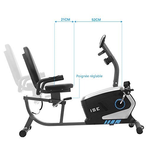 ISE Bicicleta Estática Reclinable de Spinning con Respaldo,Resistencia Magnética de 8 Niveles,Sensor de Pulso,Ideal para Ejercicios de Recuperación, Máx.120kg,SY-6801