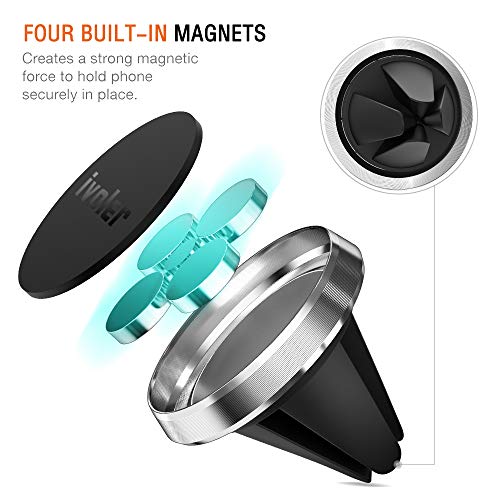 ivoler 2 Pack Soporte Móvil Coche, Iman Coche Móvil para Rejilla del Aire, 360°Rotación, Soporte Magnético Móvil Coche para Smartphone, los télefonos móviles y Dispositivo GPS - Plata