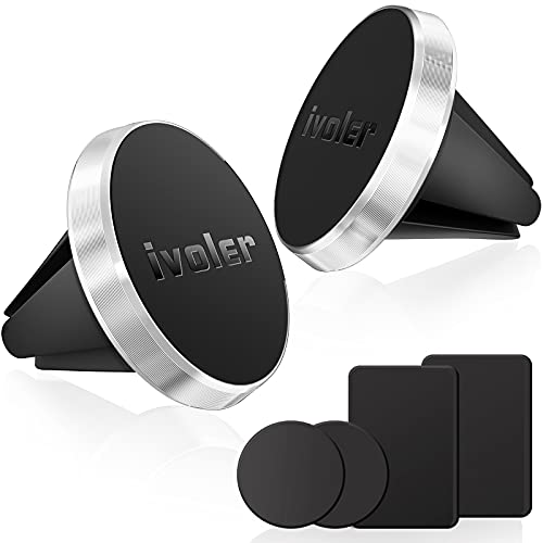 ivoler 2 Pack Soporte Móvil Coche, Iman Coche Móvil para Rejilla del Aire, 360°Rotación, Soporte Magnético Móvil Coche para Smartphone, los télefonos móviles y Dispositivo GPS - Plata