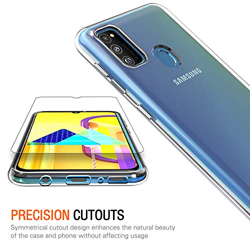 ivoler Funda para Samsung Galaxy M30s / M21, con 3 Piezas Cristal Templado, Transparente Suave TPU Silicona Carcasa Protectora Anti-Choque Caso Delgada Anti-arañazos Case