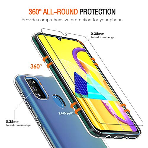 ivoler Funda para Samsung Galaxy M30s / M21, con 3 Piezas Cristal Templado, Transparente Suave TPU Silicona Carcasa Protectora Anti-Choque Caso Delgada Anti-arañazos Case