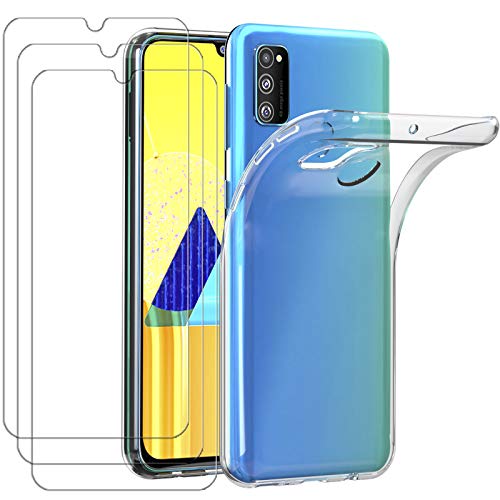 ivoler Funda para Samsung Galaxy M30s / M21, con 3 Piezas Cristal Templado, Transparente Suave TPU Silicona Carcasa Protectora Anti-Choque Caso Delgada Anti-arañazos Case