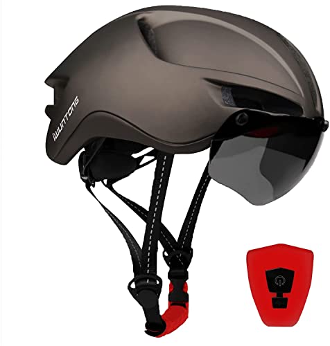 iWUNTONG Casco Bicicleta Adulto, Casco de Bicicleta con USB Luz LED Recargable Certificación CE Casco Bicicleta Hombre Mujer con Desmontable Magnética Visera & Cuerda de Seguridad Reflectante 57-62 cm