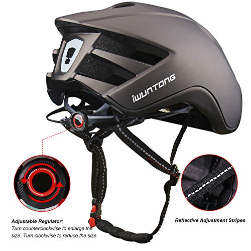 iWUNTONG Casco Bicicleta Adulto, Casco de Bicicleta con USB Luz LED Recargable Certificación CE Casco Bicicleta Hombre Mujer con Desmontable Magnética Visera & Cuerda de Seguridad Reflectante 57-62 cm