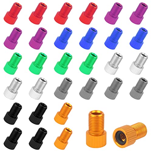 Iyowei 32Pcs Adaptador Valvula Bicicleta Adaptador Presta a Schrader, Convertidor Presta a Schrader de Aleación de Aluminio, Adaptador Valvula Presta a Schrader para Manometro (8 Colores)