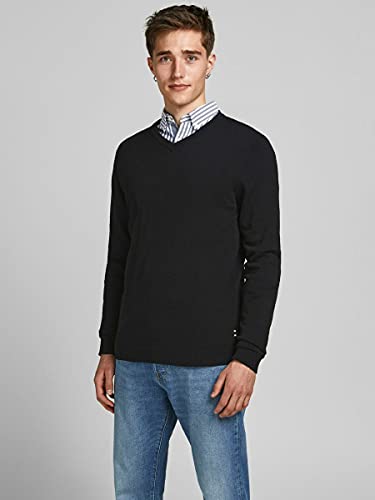 Jack & Jones Jjebasic Knit V-Neck Noos suéter, Negro (Black Black), Large para Hombre