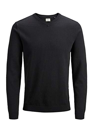 Jack & Jones Jjebasic Knit V-Neck Noos suéter, Negro (Black Black), Large para Hombre