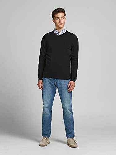 Jack & Jones Jjebasic Knit V-Neck Noos suéter, Negro (Black Black), Large para Hombre