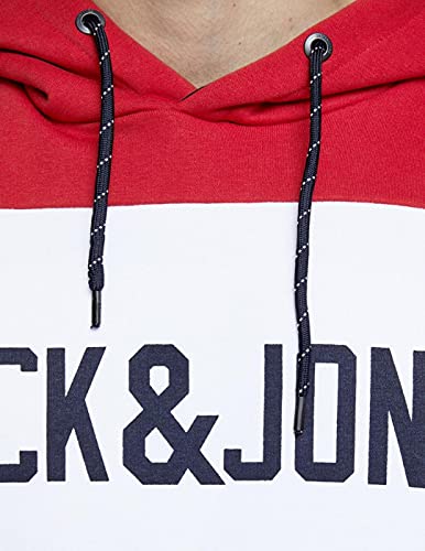 JACK & JONES JJELOGO Blocking Sweat Hood STS Sudadera con capucha, Rojo (Tango Red), L para Hombre