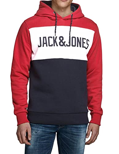 JACK & JONES JJELOGO Blocking Sweat Hood STS Sudadera con capucha, Rojo (Tango Red), L para Hombre