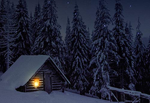 JANDEI - Cuadro Paisaje LED Con Interruptor (Montaña, 50 * 40 * 1,8) Casa En La Nieve Con Cielo Estrellado Con Iluminación De 1 LED Y 53 Puntos De Fribra Óptica, 2 Pilas AA