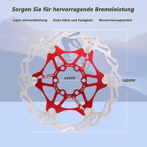 Jane Eyre Disco de freno flotante para bicicleta, 160 mm/180 mm/203 mm, con 6 tornillos para bicicleta de montaña de carreras (Rojo 160 mm)