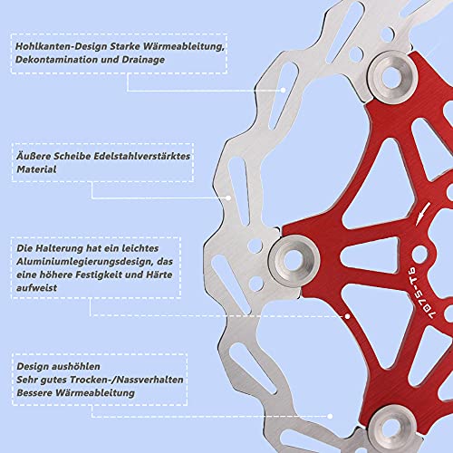 Jane Eyre Disco de freno flotante para bicicleta, 160 mm/180 mm/203 mm, con 6 tornillos para bicicleta de montaña de carreras (Rojo 160 mm)