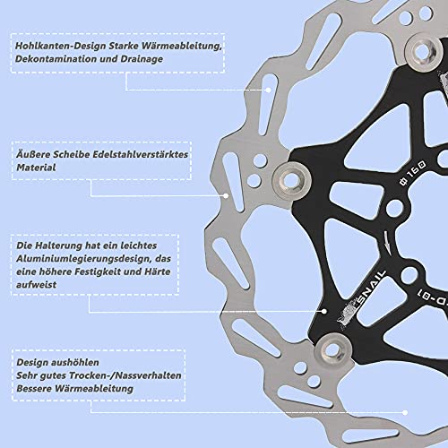 Jane Eyre Rotores 160 mm 180 mm 203 mm, Disco de freno de bicicleta Tipo de bicicleta de montaña Disco de freno flotante Bloqueo central Accesorios de ciclismo (Negro 160 mm)