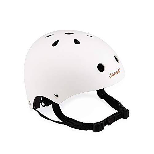 Janod - J03277 - Casco blanco personalizable, talla S, ajustable de 47 a 54 cm con 11 orificios de ventilación, y bicicleta natural de equilibrio Bikloon para niños a partir de 3 años