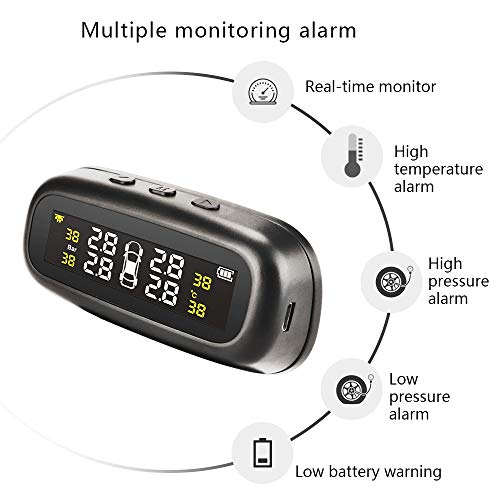 Jansite TPMS Sistema de monitoreo de presión de neumáticos Solar, Monitor de neumáticos de Coche Instalado en el Panel de la Ventana con 4 sensores externos