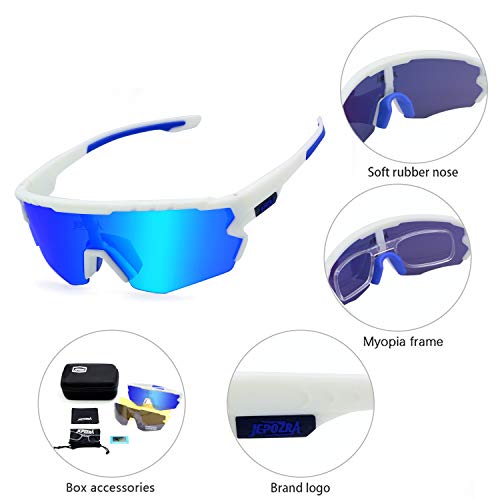 JEPOZRA Gafas Ciclismo Polarizadas, Gafas de Conducción de Medio Cuadro con 3 Lentes Intercambiables, Gafas de Protección UV para Montar Se Adapta al Esquí Correr Ciclismo,Deportes al Aire Libre