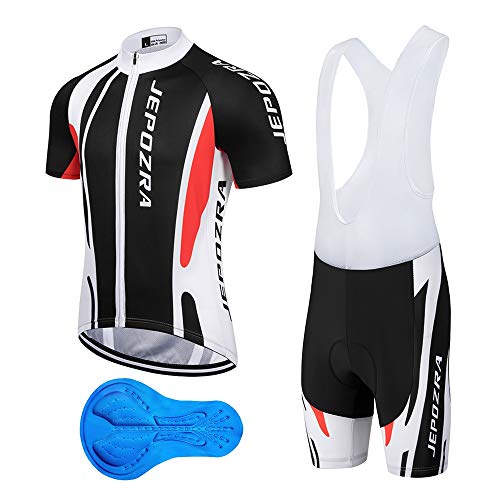 JEPOZRA Maillot Ciclismo Corto De Verano para Hombre, Respirable Secado Rápido Ciclo Jersey de Manga Corta + 4D Almohadilla De Gel Culote y para Bicicleta MTB Ciclista Bici