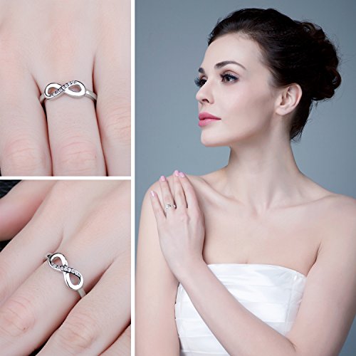 JewelryPalace Anillo Infinito Anillos Mujer Plata Diamante Simulado, Anillos Plata de ley 925 Mujer Chapado en Oro Blanco, Promiso Anillo Mujer Alianzas, Aniversario, Joyería Personalizada
