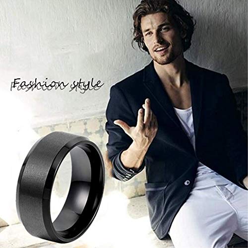 JewelryWe Anillo de Hombre Mujer Unisex, 8mm Anillo Clásico de Boda Compromiso, Acero Inoxidable,Color Negro, Estilo Mecánico Minimalista，Talla 9, Regalo para Navidad