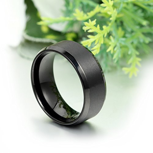 JewelryWe Anillo de Hombre Mujer Unisex, 8mm Anillo Clásico de Boda Compromiso, Acero Inoxidable,Color Negro, Estilo Mecánico Minimalista，Talla 9, Regalo para Navidad