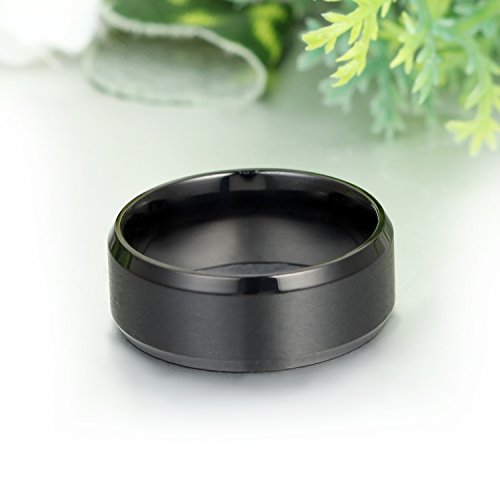 JewelryWe Anillo de Hombre Mujer Unisex, 8mm Anillo Clásico de Boda Compromiso, Acero Inoxidable,Color Negro, Estilo Mecánico Minimalista，Talla 9, Regalo para Navidad