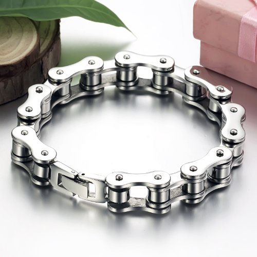 JewelryWe Pulsera de Hombre de Acero Inoxidable Plata Cadena Conecta Pulsera para Hombre Pulsera Pesada y Gruesa para Hombre, Estilo Motociclista Hip Hop,Regalos Dia del Padre