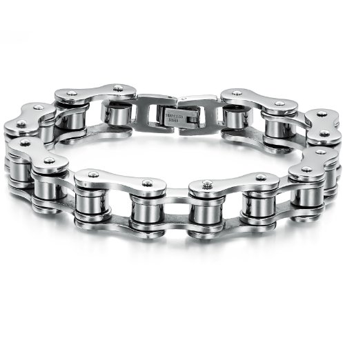 JewelryWe Pulsera de Hombre de Acero Inoxidable Plata Cadena Conecta Pulsera para Hombre Pulsera Pesada y Gruesa para Hombre, Estilo Motociclista Hip Hop,Regalos Dia del Padre