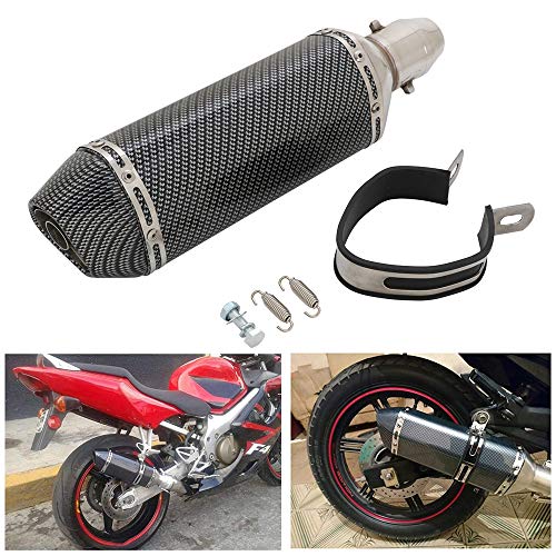 JFG RACING Universal 1.5-2"Slip de admisión en silenciador de Escape con DB Killer extraíble para Street Bike Scooter de Motocicleta - Color de Fibra de Carbono